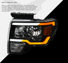 ARMORDILLO® SQP Series 2009-2014 Ford F-150 Projector Headlights (Halogen Projector w/ Sequential Signal/LumenX Light Bar) - Black Housing