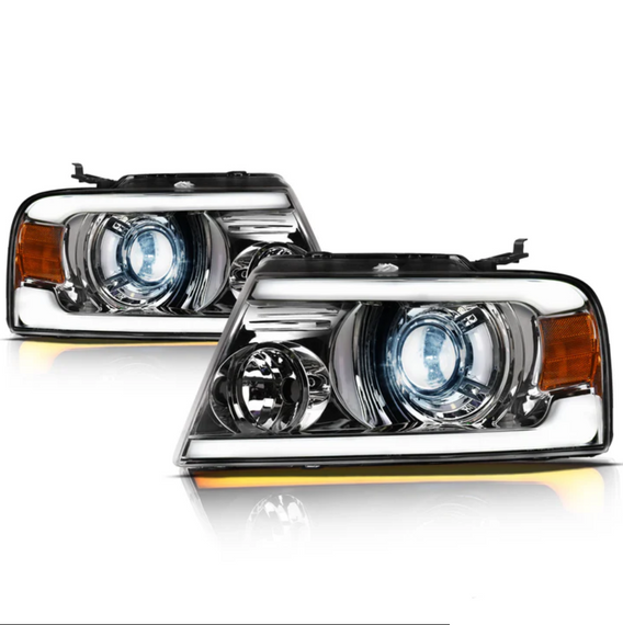 ARMORDILLO® SQX Series 2004-2008 Ford F-150 LED Projector Headlights (LED Projector w/ Sequential Signal/LumenX Light Bar) -Chrome Housing