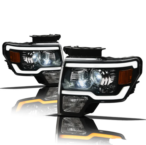 ARMORDILLO® SQX Series 2009-2014 Ford F-150 LED Projector Headlights (LED Projector w/ Sequential Signal/LumenX Light Bar) -Black Housing