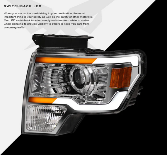 ARMORDILLO® SQX Series 2009-2014 Ford F-150 LED Projector Headlights (LED Projector w/ Sequential Signal/LumenX Light Bar) -Chrome Housing