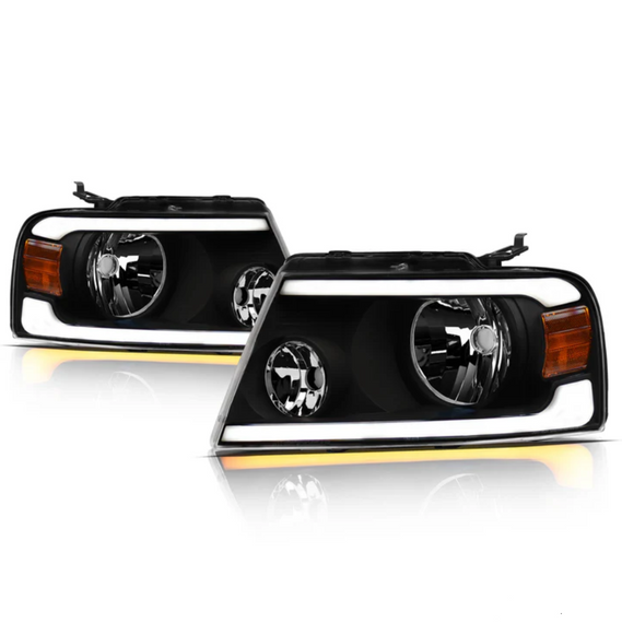 ARMORDILLO® SQ Series 2004-2008 Ford F-150 Headlights (Crystal Headlights w/ Sequential Signal/LumenX Light Bar) -Black Housing