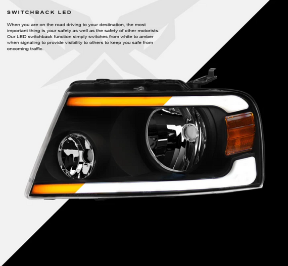 ARMORDILLO® SQ Series 2004-2008 Ford F-150 Headlights (Crystal Headlights w/ Sequential Signal/LumenX Light Bar) -Black Housing