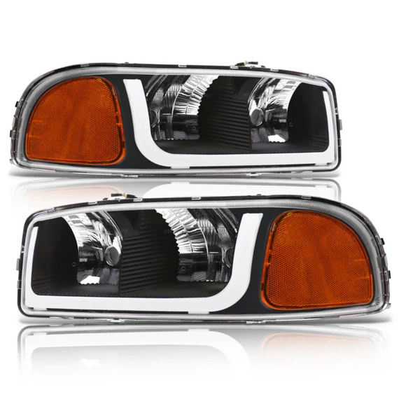ARMORDILLO® LM Series 1999-2006 GMC Sierra 1500 Headlights (Crystal Headlights w/ LumenX Light Bar) -Black Housing