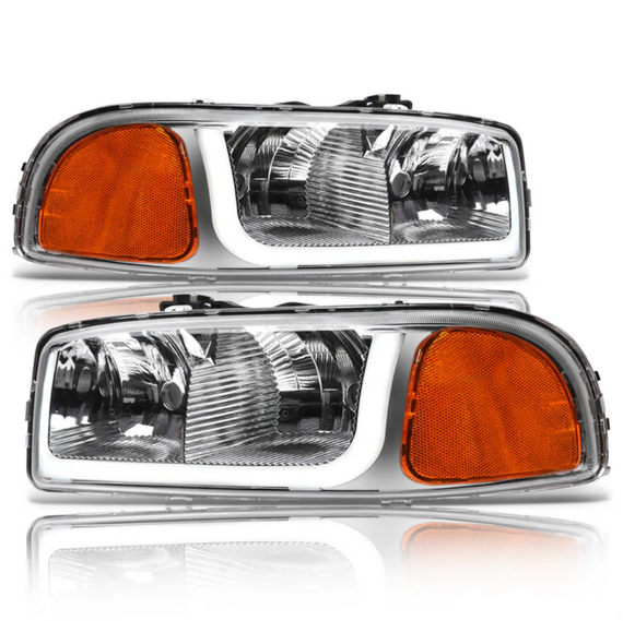 ARMORDILLO® LM Series 1999-2006 GMC Sierra 1500 Headlights (Crystal Headlights w/ LumenX Light Bar) -Chrome Housing