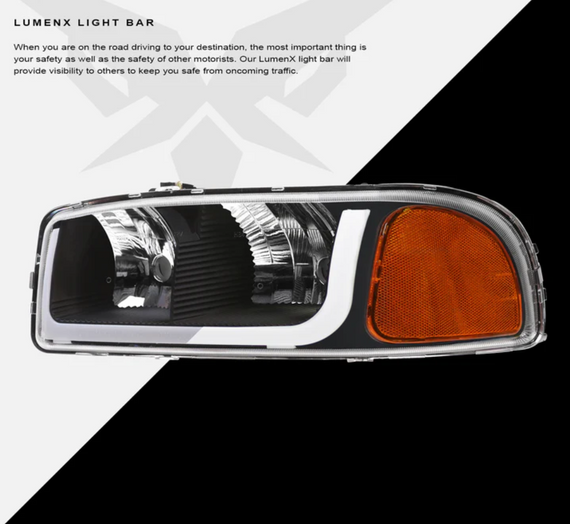 ARMORDILLO® LM Series 1999-2006 GMC Sierra 1500 Headlights (Crystal Headlights w/ LumenX Light Bar) -Black Housing