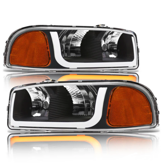 ARMORDILLO® SQ Series 1999-2006 GMC Sierra 1500 Headlights (Crystal Headlights w/ Sequential Signal/LumenX Light Bar) -Black Housing