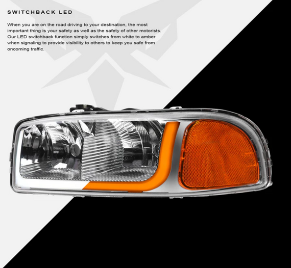 ARMORDILLO® SQ Series 1999-2006 GMC Sierra 1500 Headlights (Crystal Headlights w/ Sequential Signal/LumenX Light Bar) -Chrome Housing