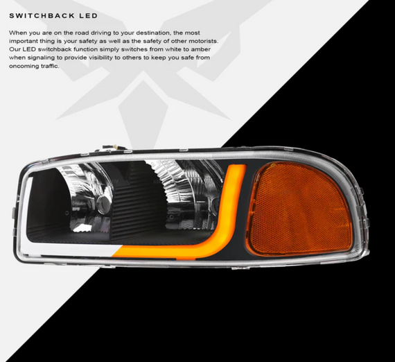 ARMORDILLO® SQ Series 1999-2006 GMC Sierra 1500 Headlights (Crystal Headlights w/ Sequential Signal/LumenX Light Bar) -Black Housing