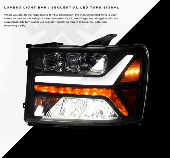 ARMORDILLO® TRI-PRO Series 2007-2013 GMC Sierra 1500 LED Projector Headlights -Black Housing