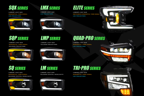 ARMORDILLO® LMP Series 2012-2015 Toyota Tacoma Halogen Projector Headlights w/ LumenX Light Bar -Black Housing