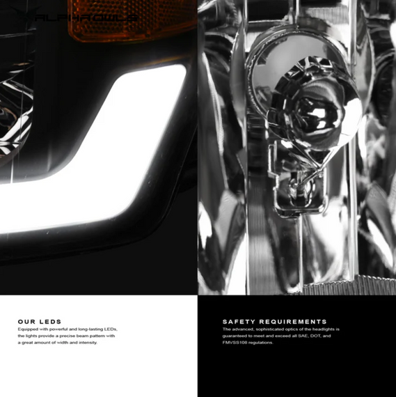 ARMORDILLO® SQ Series 2004-2008 Ford F-150 Headlights (Crystal Headlights w/ Sequential Signal/LumenX Light Bar) -Black Housing