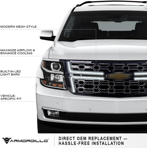 ARMORDILLO® 2015-2020 Chevrolet Suburban Dynamic Sequential LED Front Grille -Gloss Black