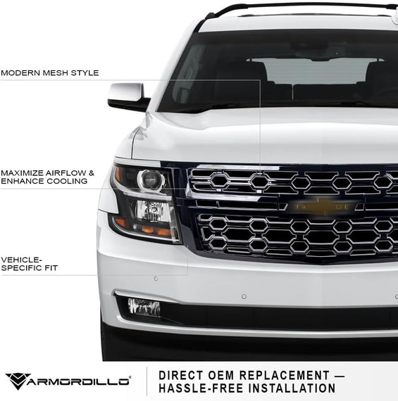 ARMORDILLO® 2015-2020 Chevrolet Suburban Custom Style Front Grille -Gloss Black