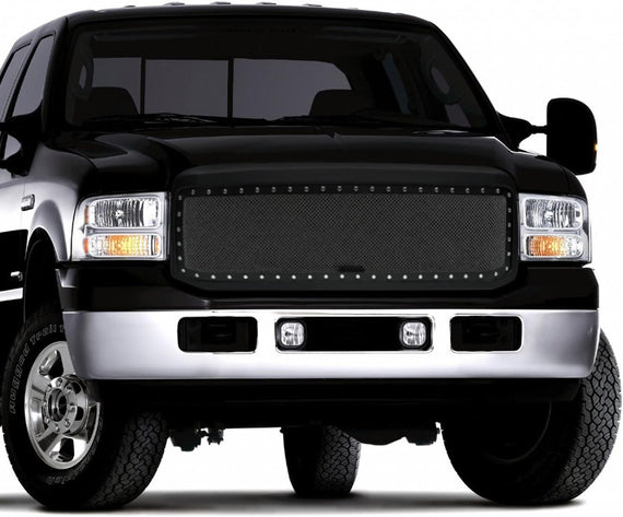 ARMORDILLO® 2005-2007 Ford F-250 F-350 F-450 F-550 Super-Duty RVT Rivet Bolt Steel Wire Mesh Style Front Grille -Matte Black