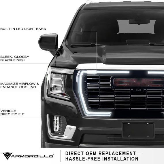 ARMORDILLO® 2021-2024 GMC Yukon/Yukon XL/Denali Dynamic Sequential LED Front Grille -Gloss Black