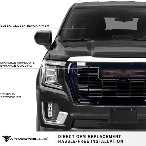 ARMORDILLO® 2021-2024 GMC Yukon/Yukon XL/Denali Custom Style Front Grille -Gloss Black