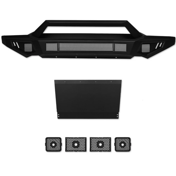 ARMORDILLO® WARHORN Series 2019-2024 Dodge RAM 1500 Steel Front Bumper w/ Skid Plate & Hoop Bar + Sensor Kit-Matte Black