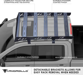 ARMORDILLO® 2014-2018 GMC Sierra 1500 Crew Cab Low Profile Light-Weight Heavy Duty Roof Rack w/ Wind Fairing