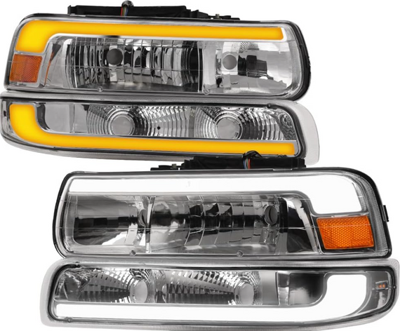 ARMORDILLO® SQ Series 1999-2002 Chevrolet Silverado 1500 Headlights (Crystal Headlights w/ Sequential Signal/LumenX Light Bar) -Chrome Housing