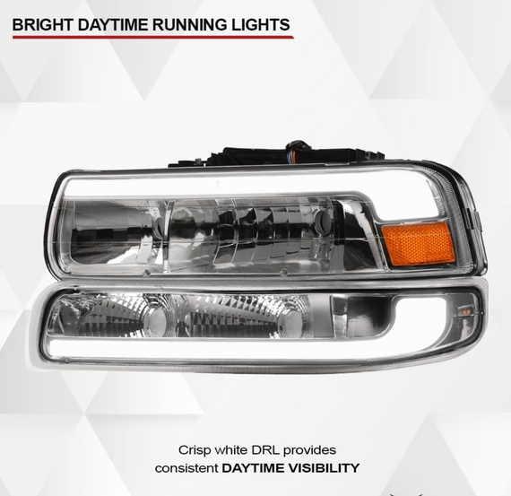 ARMORDILLO® SQ Series 1999-2002 Chevrolet Silverado 1500 Headlights (Crystal Headlights w/ Sequential Signal/LumenX Light Bar) -Chrome Housing