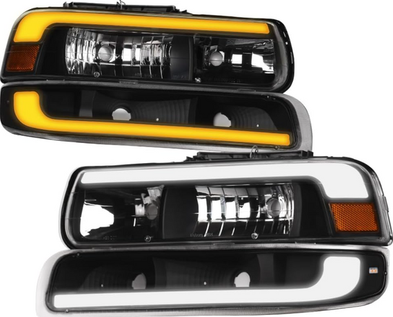 ARMORDILLO® SQ Series 1999-2002 Chevrolet Silverado 1500 Headlights (Crystal Headlights w/ Sequential Signal/LumenX Light Bar) -Black Housing