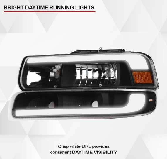 ARMORDILLO® SQ Series 1999-2002 Chevrolet Silverado 1500 Headlights (Crystal Headlights w/ Sequential Signal/LumenX Light Bar) -Black Housing