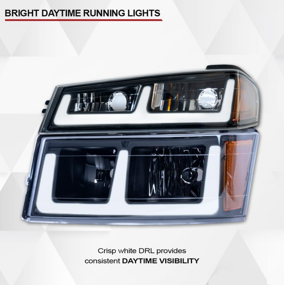 ARMORDILLO® SQ Series 2004-2012 Chevrolet Colorado Headlights (Crystal Headlights w/ Sequential Signal/LumenX Light Bar) -Black Housing