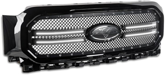 ARMORDILLO® 2021-2023 Ford F-150 RVT Rivet Bolt Steel Wire Mesh Style LED Front Grille -Gloss Black