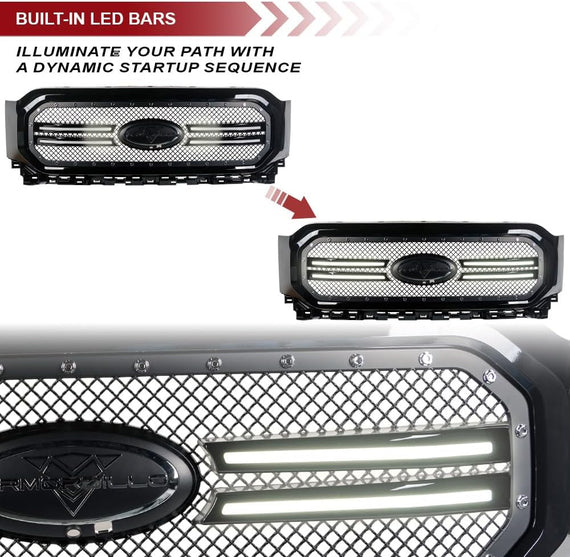 ARMORDILLO® 2021-2023 Ford F-150 RVT Rivet Bolt Steel Wire Mesh Style LED Front Grille -Gloss Black