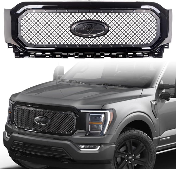 ARMORDILLO® 2021-2023 Ford F-150 RVT Rivet Bolt Steel Wire Mesh Style Front Grille -Gloss Black