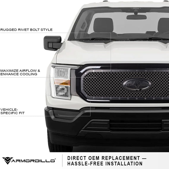 ARMORDILLO® 2021-2023 Ford F-150 RVT Rivet Bolt Steel Wire Mesh Style Front Grille -Gloss Black