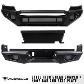 ARMORDILLO® LD2 SERIES 2016-2023 Toyota Tacoma Full Width Steel Front & Rear Bumper +Skid Plate Bodykit -Matte Black