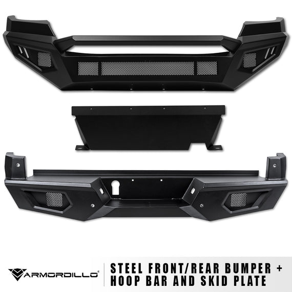 ARMORDILLO® LD2 SERIES 2016-2023 Toyota Tacoma Full Width Steel Front & Rear Bumper +Skid Plate Bodykit -Matte Black