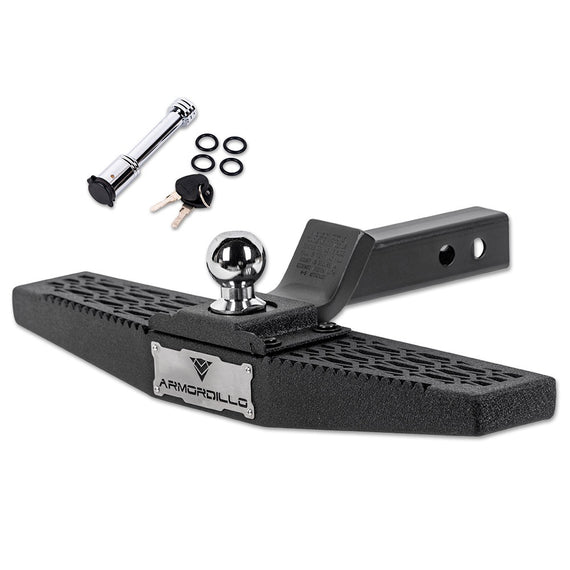 ARMORDILLO® AR Series Keylock Mesh Rear Steel Hitch Step w/ Ball Mount -Matte Black