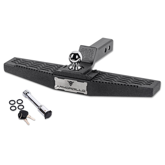 ARMORDILLO® AR Series Keylock Mesh Rear Steel Hitch Step w/ Ball Mount -Matte Black