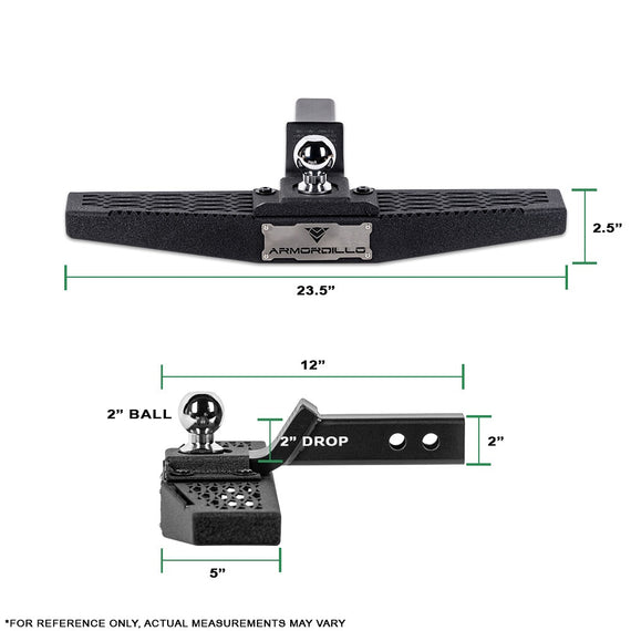 ARMORDILLO® AR Series Keylock Mesh Rear Steel Hitch Step w/ Ball Mount -Matte Black